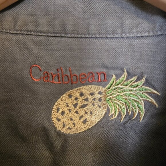 Vintage Caribbean Silk Blend Mens Hawaiian Button Up Shirt Floral Size Large Y2K - Picture 3 of 5